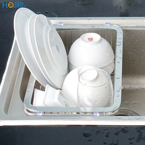 Khay đựng chén đĩa gác bồn rửa chén co giãn inox 304 Hobby home decor KDC5