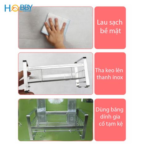 Kệ để đồ rửa bát có khay nhựa dán tường inox 304 Hobby Home Decor KRC1