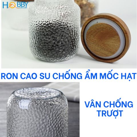 Hủ đựng gia vị thủy tinh nắp gỗ decor HOBBY Home Decor HTL1