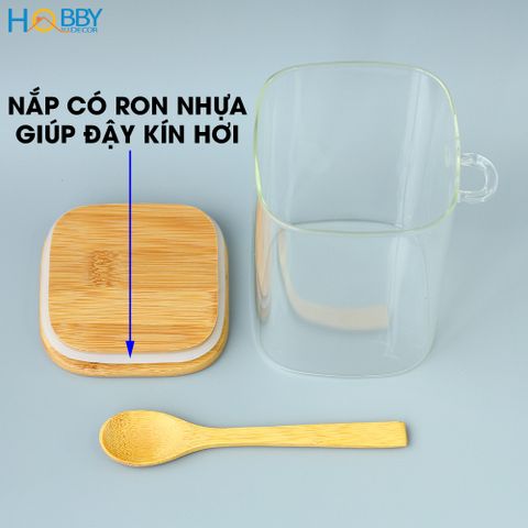 Hủ thủy tinh đựng hạt nắp gỗ có muỗng HOBBY Home Decor LTT1 nắp kín