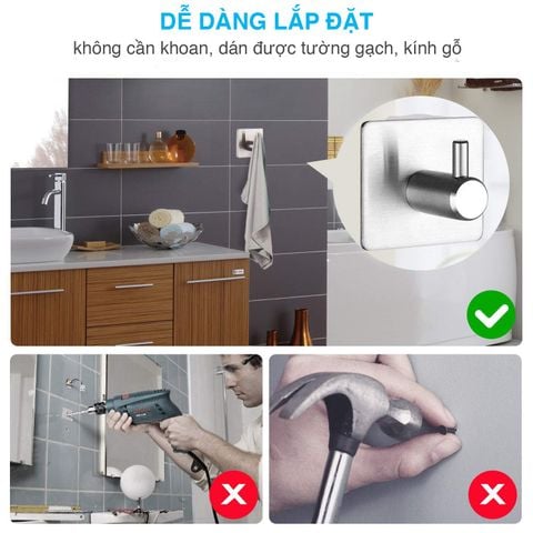 Combo 4 móc treo đồ dán tường inox 304 HOBBY Home Decor TV160-4