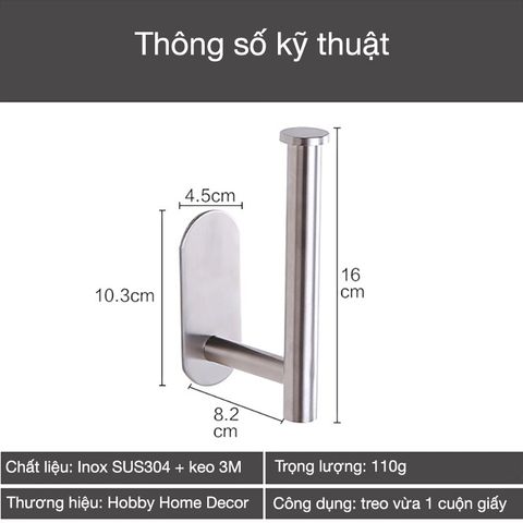 Móc treo cuộn giấy vệ sinh Inox 304 dán tường Hobby home decor G5