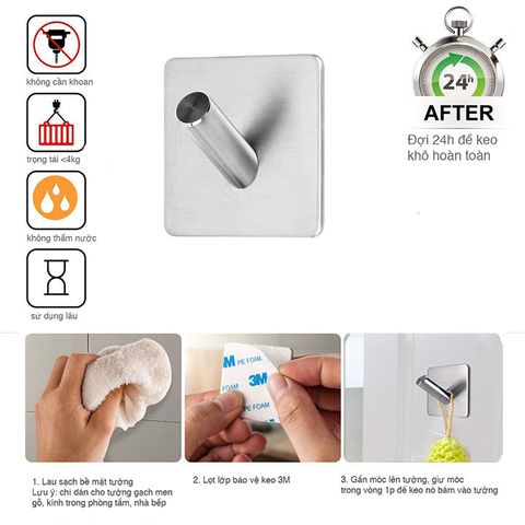 Combo 4 móc treo đồ dán tường inox 304 Hobby home decor V110-4