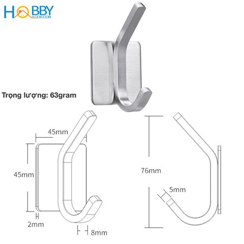 Bộ 4 móc treo đồ dán tường chịu lực cao loại lớn Hobby Home Decor V137