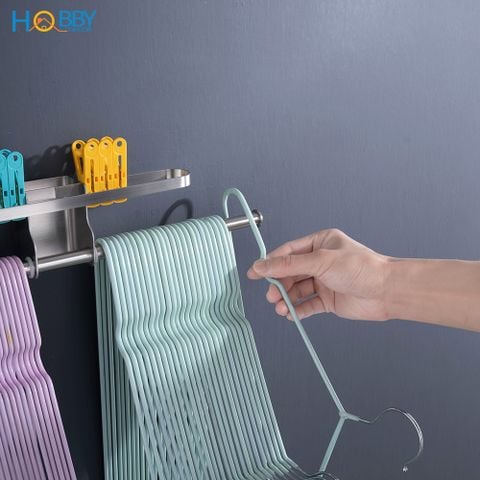 Giá treo móc kẹp phơi quần áo cho gọn 2 tầng HOBBY Home Decor GPM4 dán tường gạch men