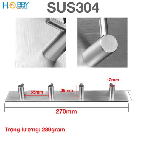 Thanh treo quần áo dán tường 4 chấu inox 304 HOBBY home decor 4TV160