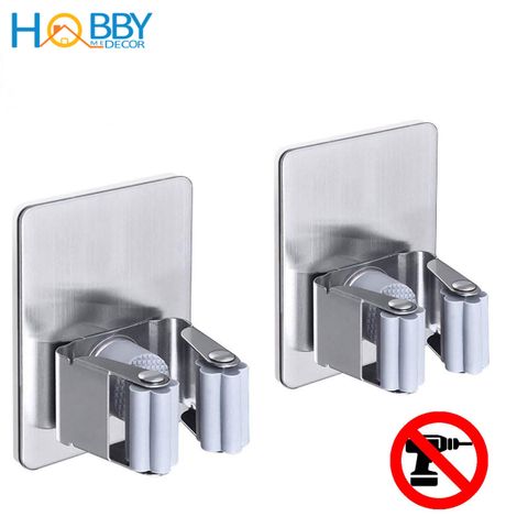 Combo 2 móc treo cán chổi HOBBY MTV Inox 304 dán tường - kèm keo dán 3M siêu dính