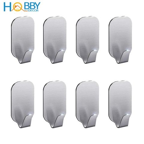 Combo 8 móc treo quần áo dán tường Inox 304 không rỉ sét kèm keo dán siêu dính - Mẫu hình thoi - HOBBY MDT3055-2