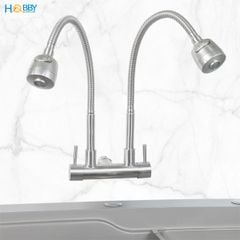 Vòi rửa chén gắn tường 2 đầu xả tăng áp inox 304 Hobby home decor G2T
