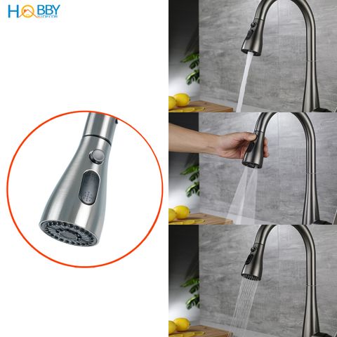 Vòi rửa chén nóng lạnh dây rút inox 304 xước mờ Hobby home decor VDR13