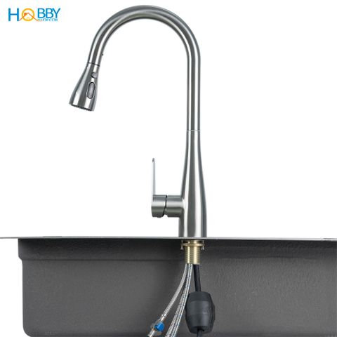 Vòi rửa chén nóng lạnh dây rút inox 304 xước mờ Hobby home decor VDR13