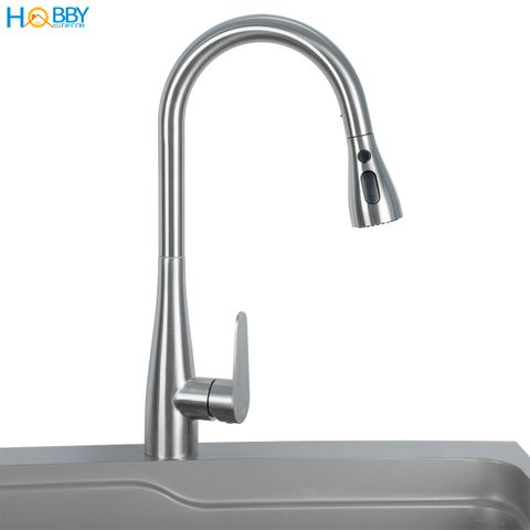 Vòi rửa chén nóng lạnh dây rút inox 304 xước mờ Hobby home decor VDR13