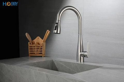 Vòi rửa chén nóng lạnh dây rút inox 304 xước mờ Hobby home decor VDR13