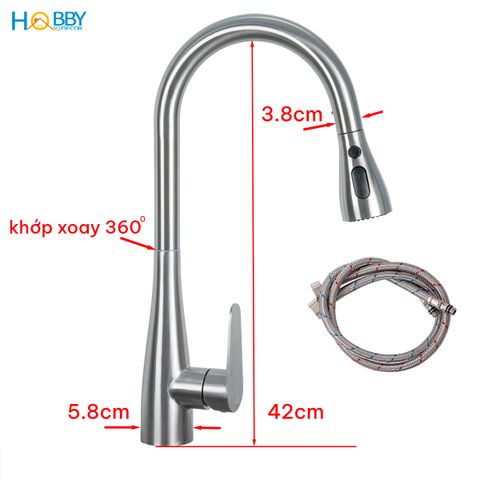 Vòi rửa chén nóng lạnh dây rút inox 304 xước mờ Hobby home decor VDR13