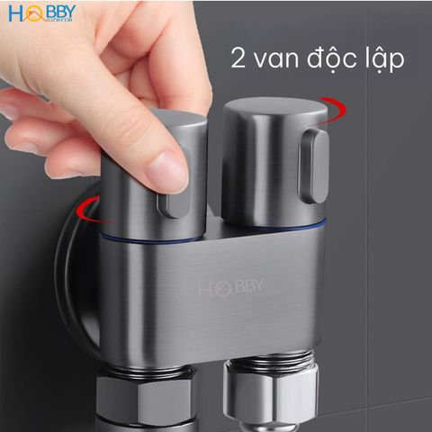 Bộ vòi xịt rửa toilet có van đa năng màu xám Hobby home decor VSR9 inox 304 dây lò xo