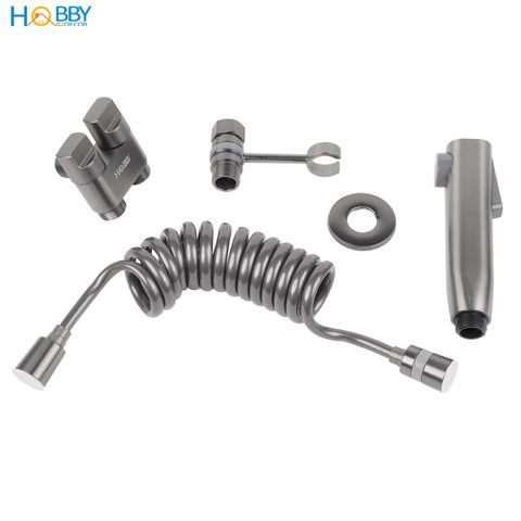 Bộ vòi xịt rửa toilet có van đa năng màu xám Hobby home decor VSR9 inox 304 dây lò xo