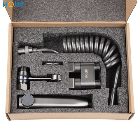 Bộ vòi xịt rửa toilet có van đa năng màu xám Hobby home decor VSR9 inox 304 dây lò xo