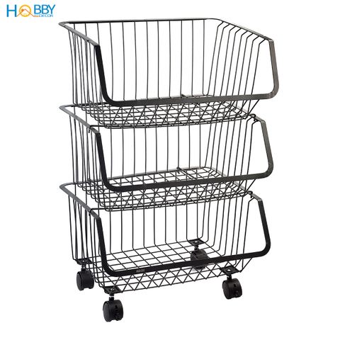 Kệ rổ đựng đồ dùng nhà bếp 3 tầng di chuyển tiện dụng Hobby Home Decor KR3T sơn tĩnh điện có bánh xe