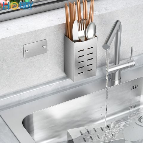 Ống để đũa muỗng dán tường Inox 304 có keo dán Hobby Home Decor OD2