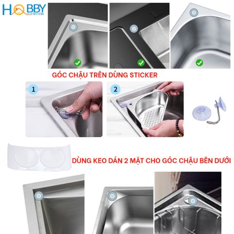 Rổ treo góc chậu rửa chén đa năng tiện dụng Inox 304 Hobby Home Decor KGC1