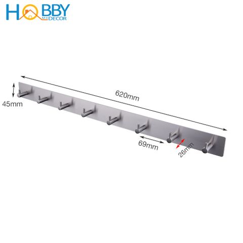 Thanh treo quần áo 8 chấu inox 304 dán tường Hobby Home Decor 8TV160