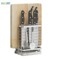 Kệ cắm dao keo thớt có 3 móc treo đồ inox 304 Hobby Home Decor DD2N3