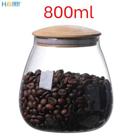 Hủ thủy tinh đựng hạt nắp gỗ tre hình bầu Hobby home decor HBG dung tích tùy chọn
