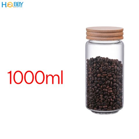 Hũ thuỷ tinh nắp gỗ vặn kín hơi Hobby home decor HUNG4 3 size tùy chọn