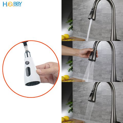 Vòi rửa chén dây rút nóng lạnh 3 chế độ phun Hobby home decor VDR8 inox 304 sơn trắng