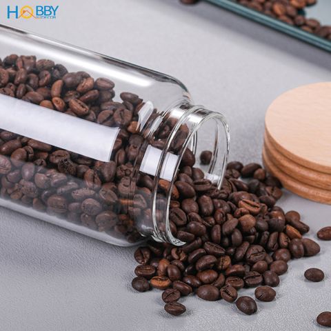 Hũ thuỷ tinh nắp gỗ vặn kín hơi Hobby home decor HUNG4 3 size tùy chọn