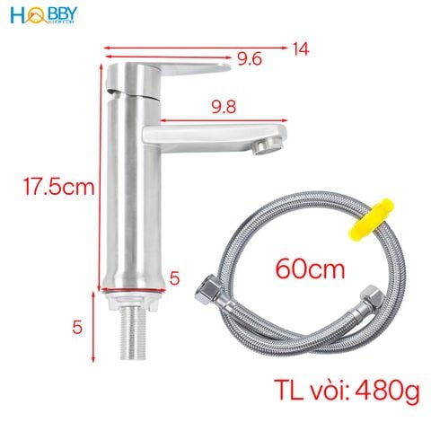 Vòi xả chậu rửa mặt lavabo lạnh Inox 304 Hobby Home Decor LBL5