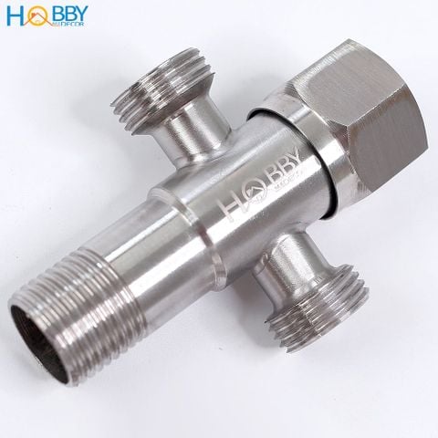 Van chia nước chữ T thành 2 dòng nước Inox 304 Hobby Home Decor DNT1 ren nối 21mm