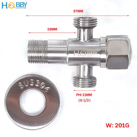 Van chia nước chữ T thành 2 dòng nước Inox 304 Hobby Home Decor DNT1 ren nối 21mm