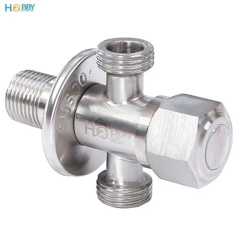 Van chia nước chữ T thành 2 dòng nước Inox 304 Hobby Home Decor DNT1 ren nối 21mm