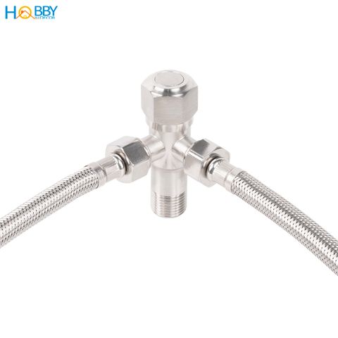 Van chia nước góc vuông ra 2 đầu ren 21 inox 304 Hobby home decor DNV1