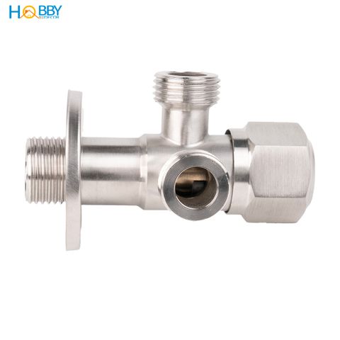 Van chia nước góc vuông ra 2 đầu ren 21 inox 304 Hobby home decor DNV1