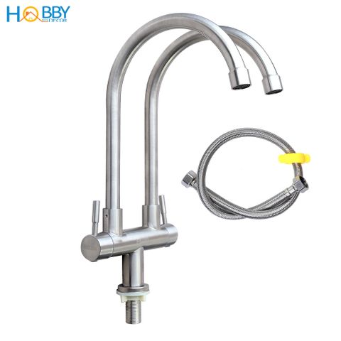Vòi nước rửa chén 2 đầu lạnh inox 304 có dây cấp Hobby Home Decor RC2D