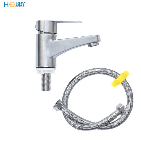 Vòi lavabo lạnh cho chậu rửa mặt HOBBY Home Decor LBL1 Inox 304 không rỉ sét kèm dây cấp 60cm