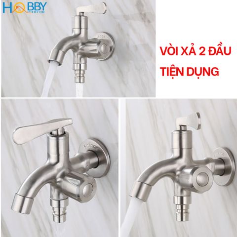 Vòi củ sen lạnh đa năng 2 đầu xả inox 304 ren 21 Hobby Home Decor CS2