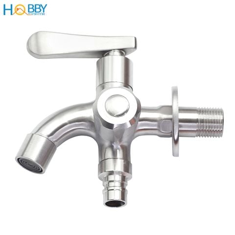 Vòi củ sen lạnh đa năng Inox 304 Hobby Home Decor CS2 2 đầu xả - ren nối 21mm