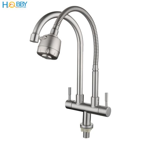 Vòi rửa chén 2 đầu lạnh lò xo có vòi tăng áp 2 chế độ phun HOBBY Home Decor LX2D chuẩn Inox 304 - 2 kiểu dáng