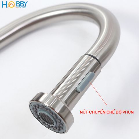 Vòi rửa chén nóng lạnh dây rút 2 chế độ inox 304 Hobby Home Decor VDR4