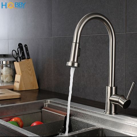 Vòi rửa chén nóng lạnh dây rút 2 chế độ inox 304 Hobby Home Decor VDR4