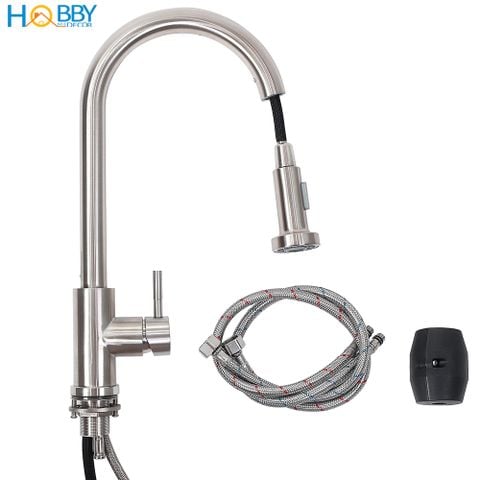 Vòi rửa chén nóng lạnh dây rút 2 chế độ inox 304 Hobby Home Decor VDR4