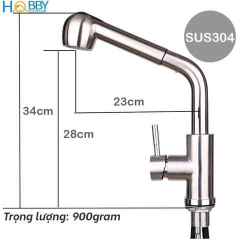 Vòi rửa chén nóng lạnh dây rút inox 304 mẫu thấp Hobby Home Decor VDR2