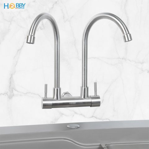 Vòi rửa chén gắn tường 2 đầu xả inox 304 Hobby home decor G2D