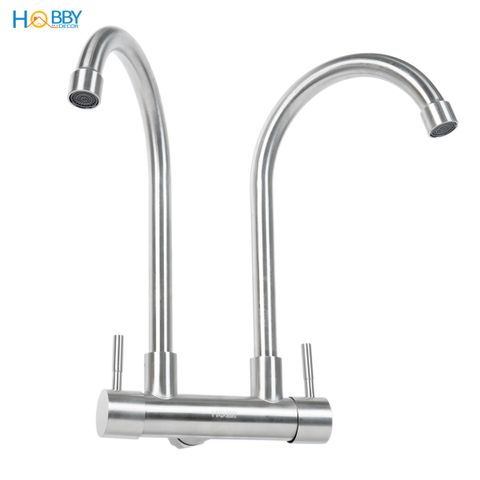 Vòi rửa chén gắn tường 2 đầu xả inox 304 Hobby home decor G2D