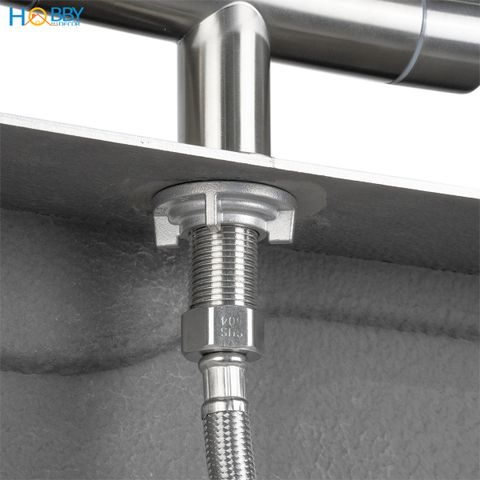Vòi rửa chén 2 đầu tăng áp thân lò xo inox 304 Hobby home decor 2TA