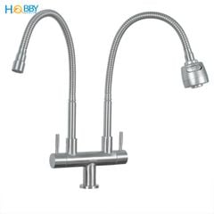 Vòi rửa chén lạnh 2 đầu xả vòi tăng áp inox 304 HOBBY Home Decor LX2D