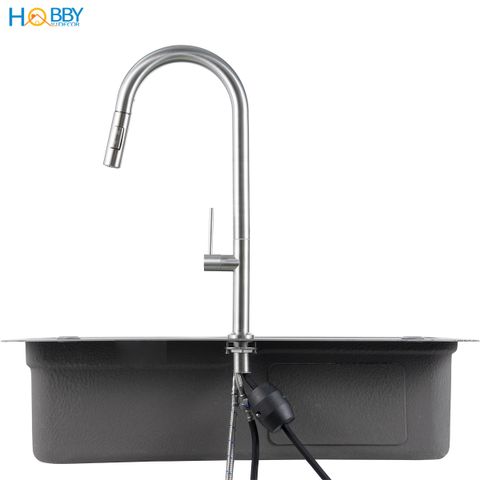 Vòi rửa chén dây rút 1 đầu lạnh inox 304 Hobby home decor VDR14 2 chế độ phun